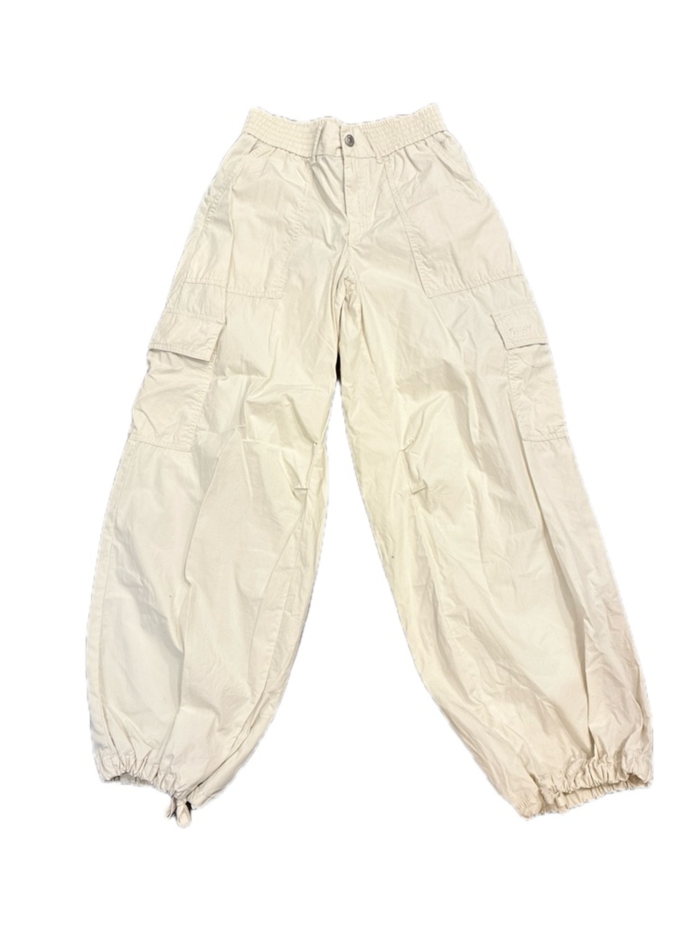 DKNY Beige baggy parachute cargo pants with elastic cuffs Size Small - Picture 2 of 5